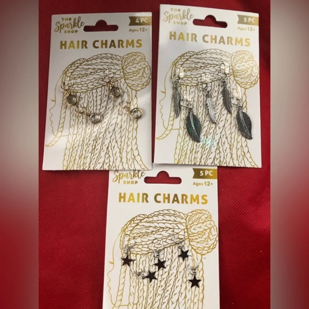 3pack silver & gemstone hair charms stars, gemstone &‎ leaf shape new